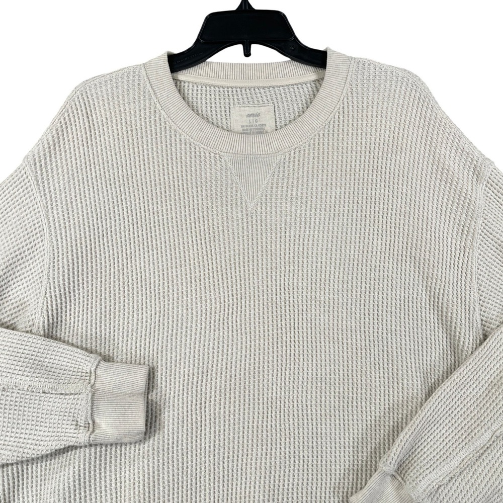 Aerie Waffle Knit Sweatshirt Womens L Cream Oversized Thermal Loungewear Casual